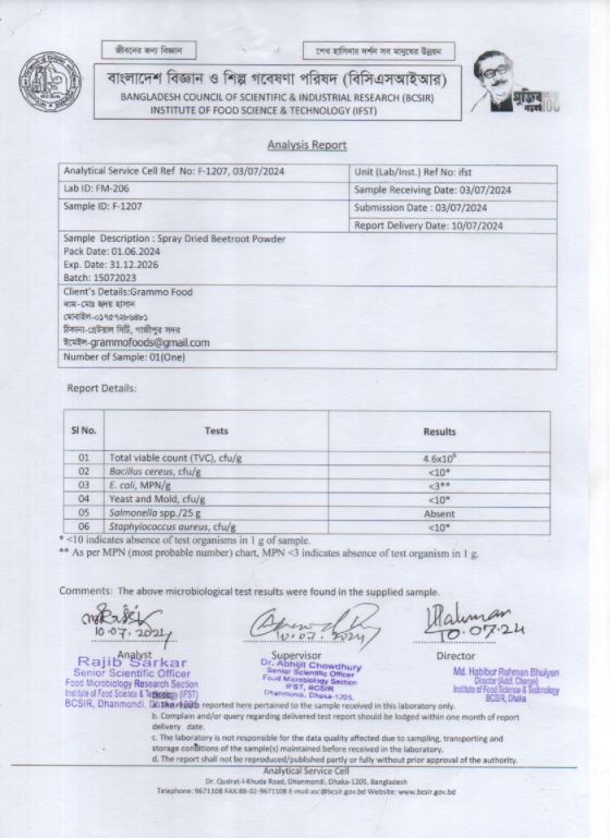 Bcsir lab test report-beetoot -3