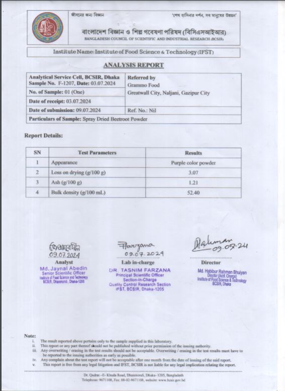 Bcsir lab test report-beetoot page 1